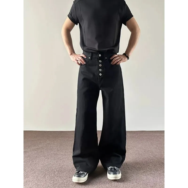 Jeans masculinos preto baggy denim calças estilo americano rebite cinco botão bolso solto ajuste streetwear homem calças