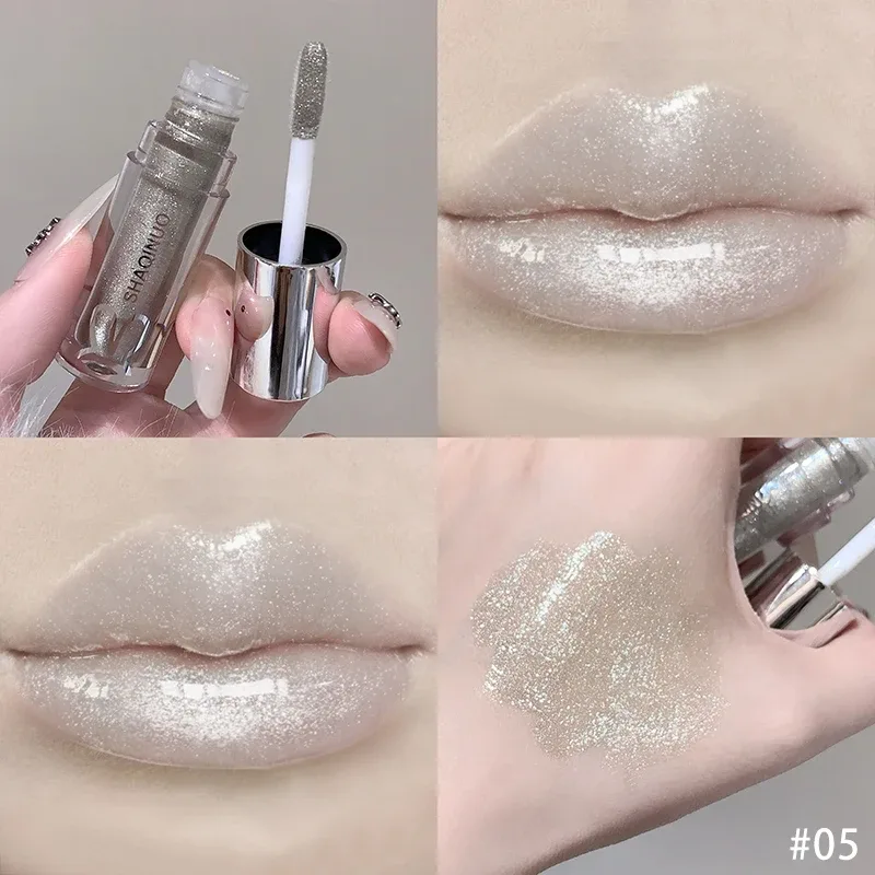 Espelho aguado brilho labial duradouro hidratante matiz labial fresco preto prata cinza pérola fino espumante batom maquiagem cosméticos