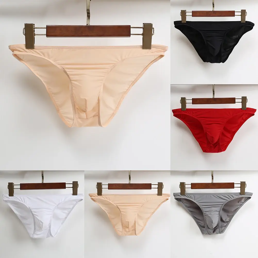 Sexy Men Bulge Pouch Briefs Underpants Panties Bikini Solid Color Transparent Briefs Underwear Pump Man Glossy Panties