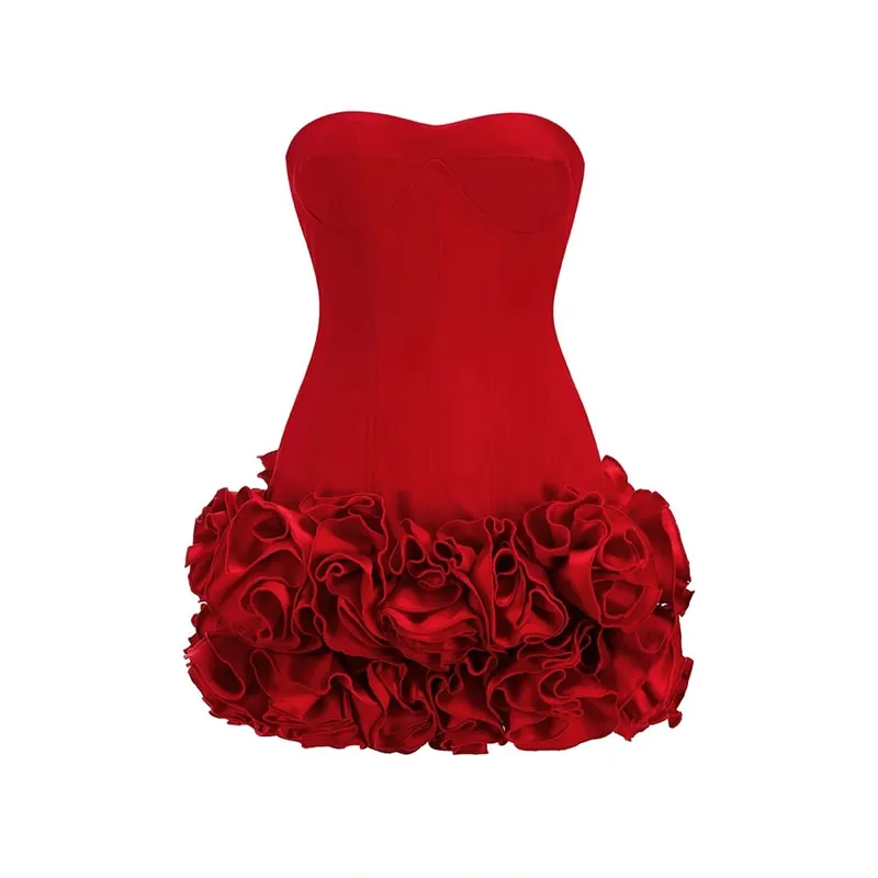 Vc vestido de natal sem alças sem costas vermelho estruturado floral embelezado mini comprimento bodycon celebridade festa vestido de cocktail