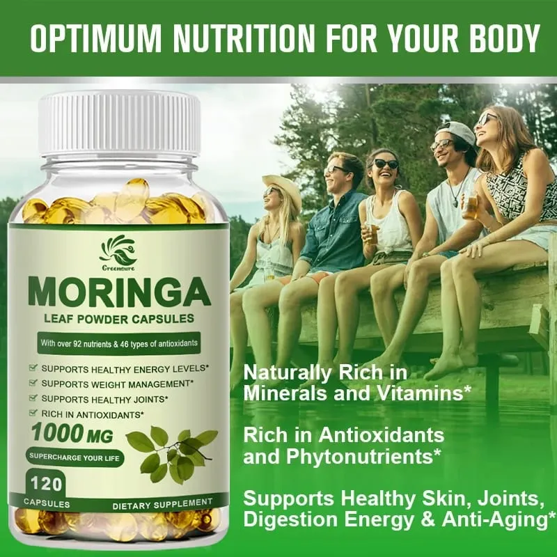 Greensure Moringa Oleifera 1000 mg Cápsulas Potência Extra Extrato 50:1 Antioxidante Energizante 60/120 Cápsulas Vegetarianas