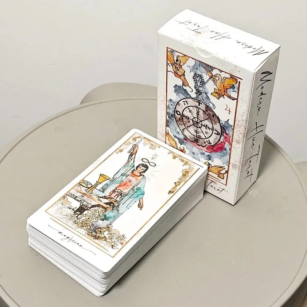 Baralho de tarô moderno Hue - 78 cartas de tarô em aquarela 12 * 7 cm com base em imagens RWS - cartas de adivinhação estética com relevo duplo