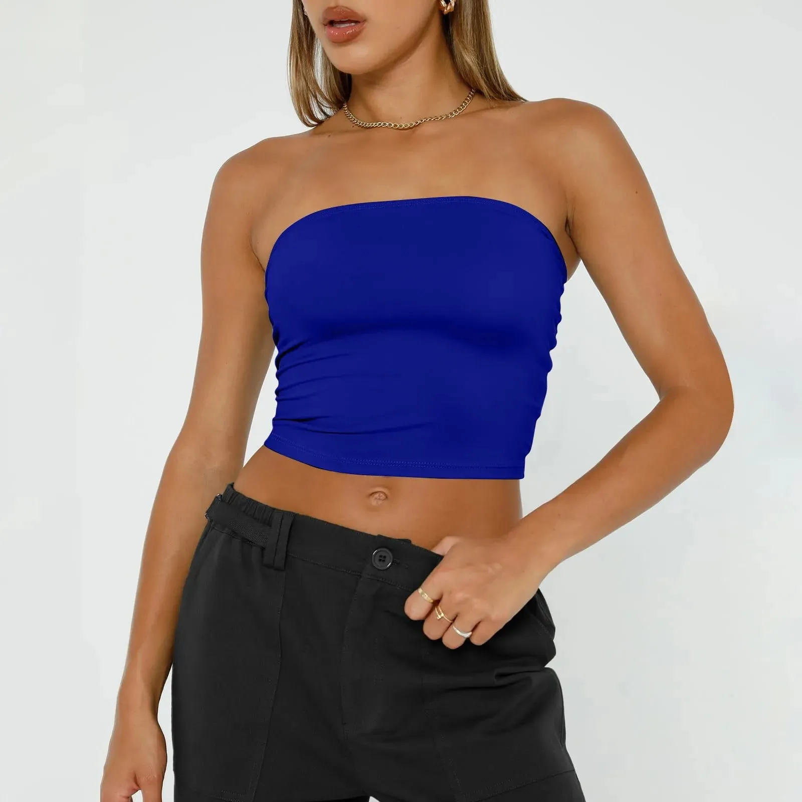 Top curto feminino sem alças, básico, sem costas, sem mangas, bandeau, fofo, sexy, tendência, moda de rua, clássico, sólido, tubo — image 8
