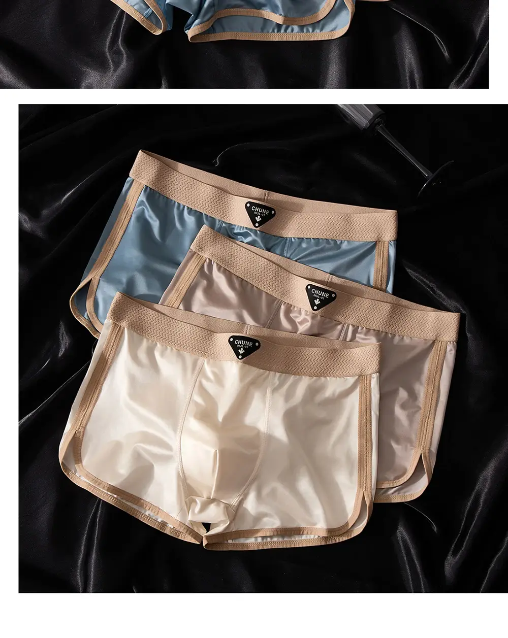 Calcinha Higroscópica Respirável Respirável de Dupla Camada de Seda Boxer de Luxo Cetim Seda Masculina Cuecas de Alta Elasticidade