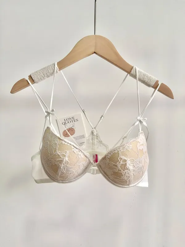 Mínimo romântico coquette laço frontal fecho conjunto de sutiã sem fio alças ultra finas beleza volta pequeno busto criar curvilíneo lookr moyisu