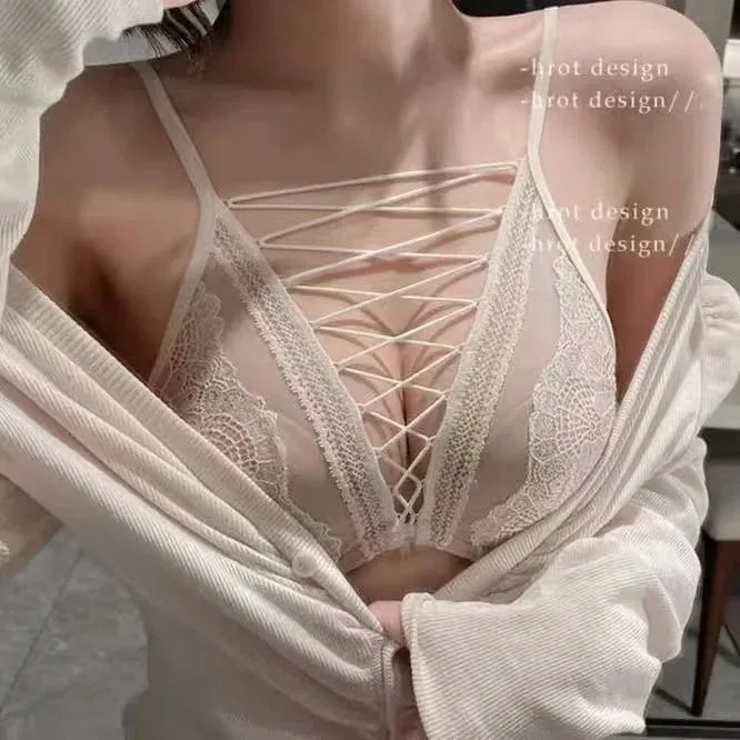 Conjunto de lingerie sexy francês macio underwire push up sutiã para peito pequeno profundo reunir rendas até recorte puro olhar ca moyisu sexy tushy