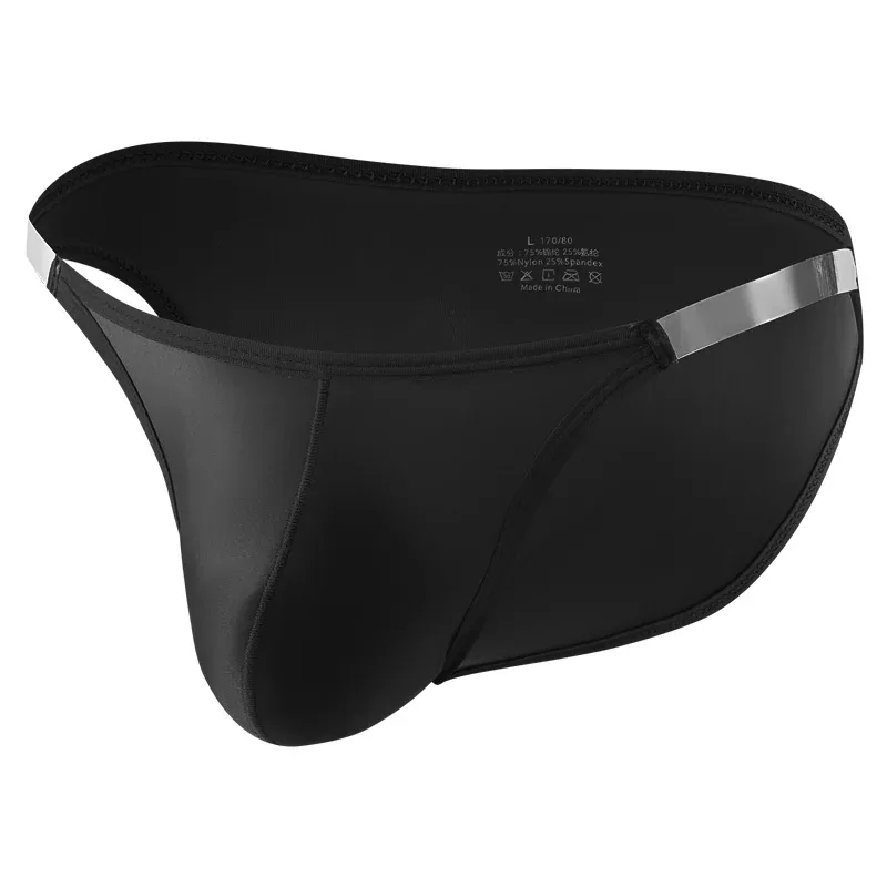Cuecas de seda gelo sedosa masculina suave cintura baixa estiramento 3D bolsa suporte respirável roupa interior diária