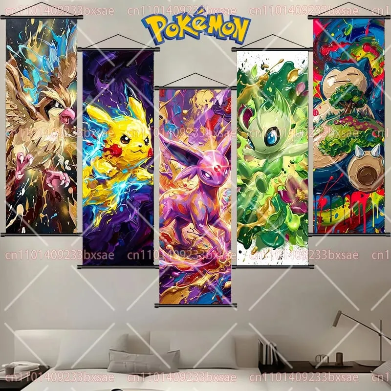 Pokémon anime hd rolagem pintura eevee pikachu suicune charizard mewtwo fundo arte da parede decoração cartaz presente das crianças