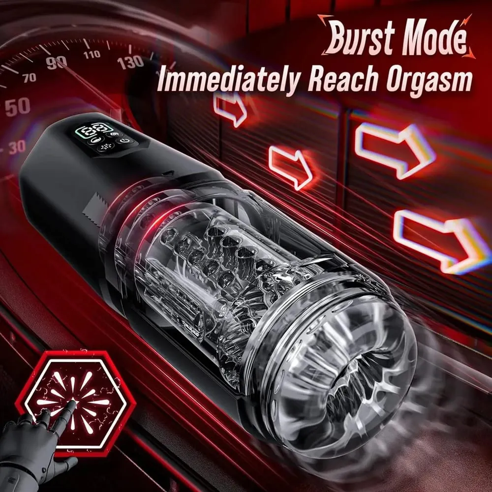 Automático 360 ° Rotação Empurrando Masturbador Masculino Lambendo Pênis Vibrador Display LCD Stroker Bolso Buceta Brinquedos Sexuais para Homens
