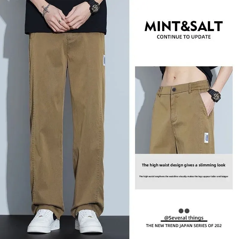 Calça jeans masculina fina de lyocell, verão, seda gelada, perna larga, solta, perna reta, elástica, calças ultrafinas, tamanhos M-5XL