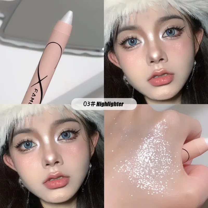 Pérola deitado seda iluminador caneta sombra de olho fosco glitter sombra vara branco perolado brilho delineador cosméticos