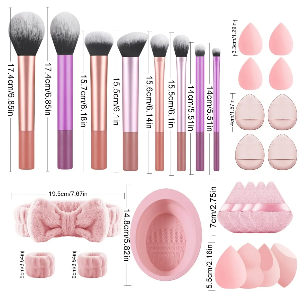 Conjunto de ferramentas de maquiagem de 28 peças - pincéis de maquiagem profissionais de 8 peças + conjunto de produtos de higiene pessoal e tigela de lavagem e combinação de ovo de esponja folhada — image 4