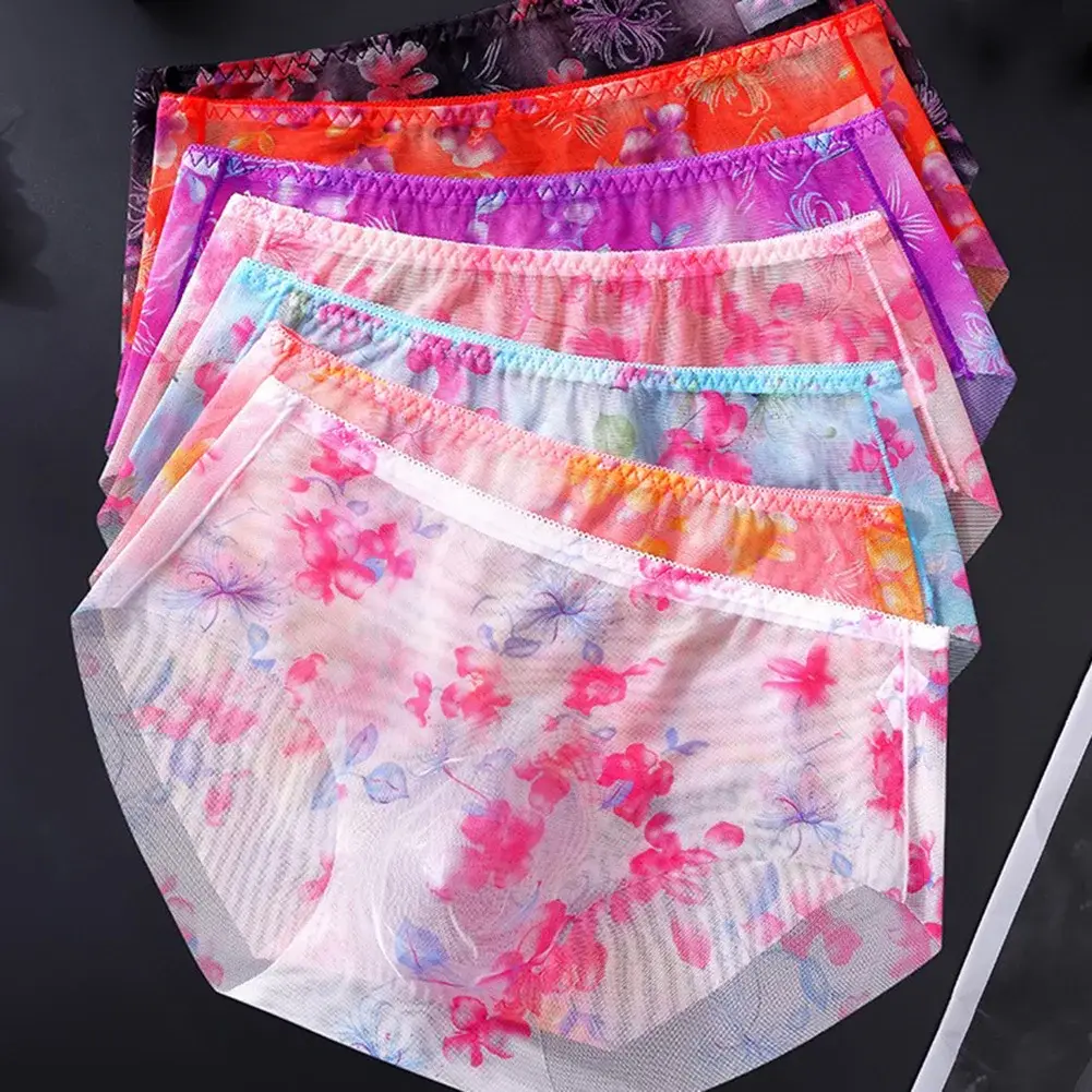 1pc Men's Thin Mesh Briefs Underwear 3D Bulge Pouch Underpants Print See Through Sissy Panties Elastic Breathable Briefs