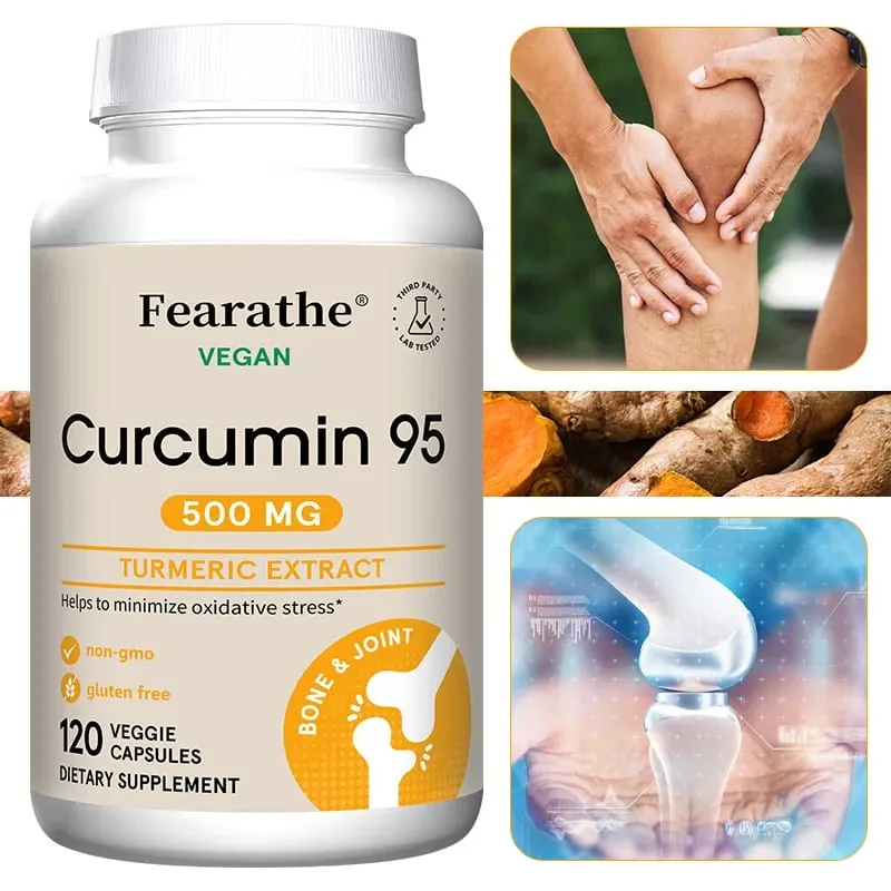 Curcumina - 95% curcuminóides - Suplemento de cúrcuma altamente absorvido para conforto e flexibilidade na saúde das articulações - 120 cápsulas