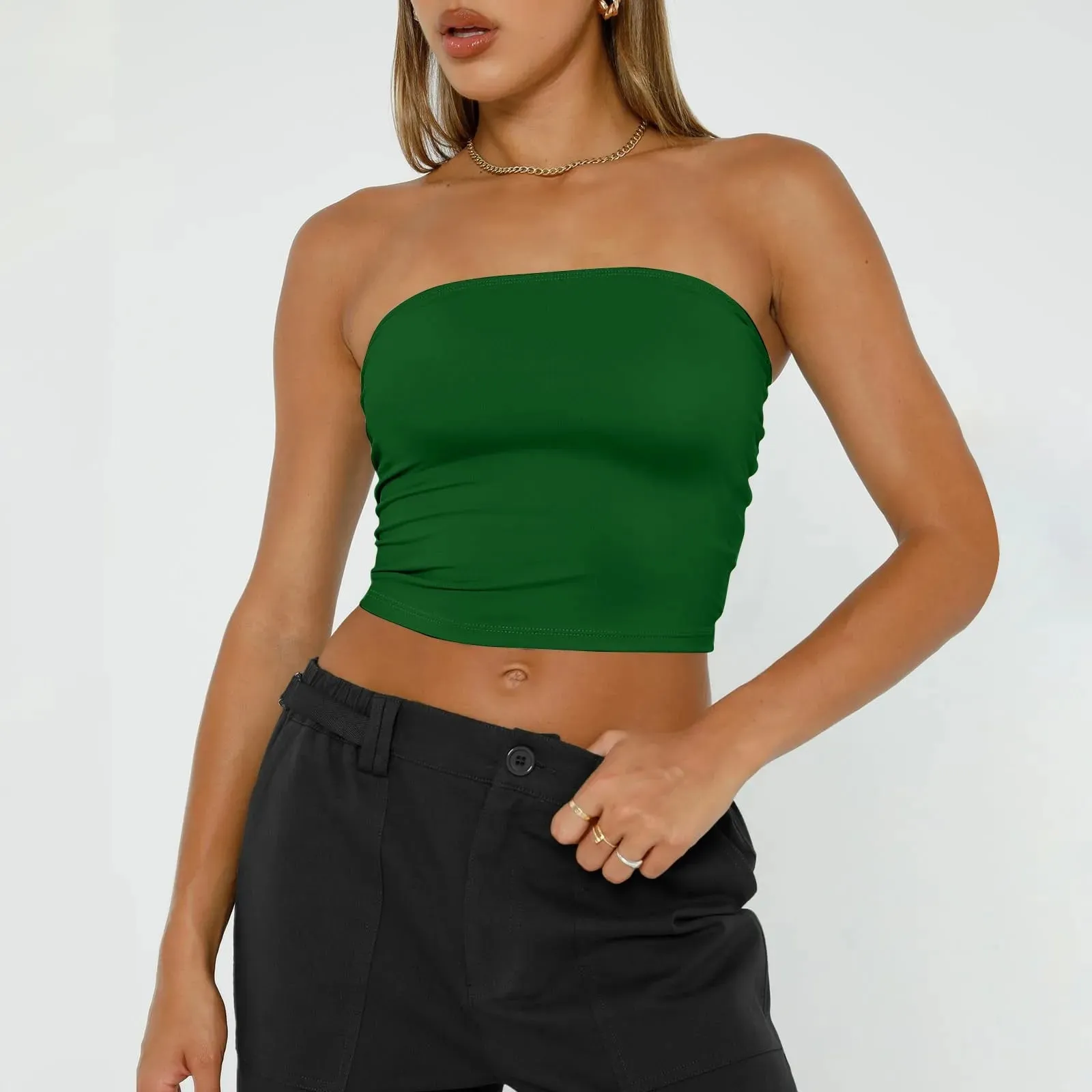 Top curto feminino sem alças, básico, sem costas, sem mangas, bandeau, fofo, sexy, tendência, moda de rua, clássico, sólido, tubo — image 9
