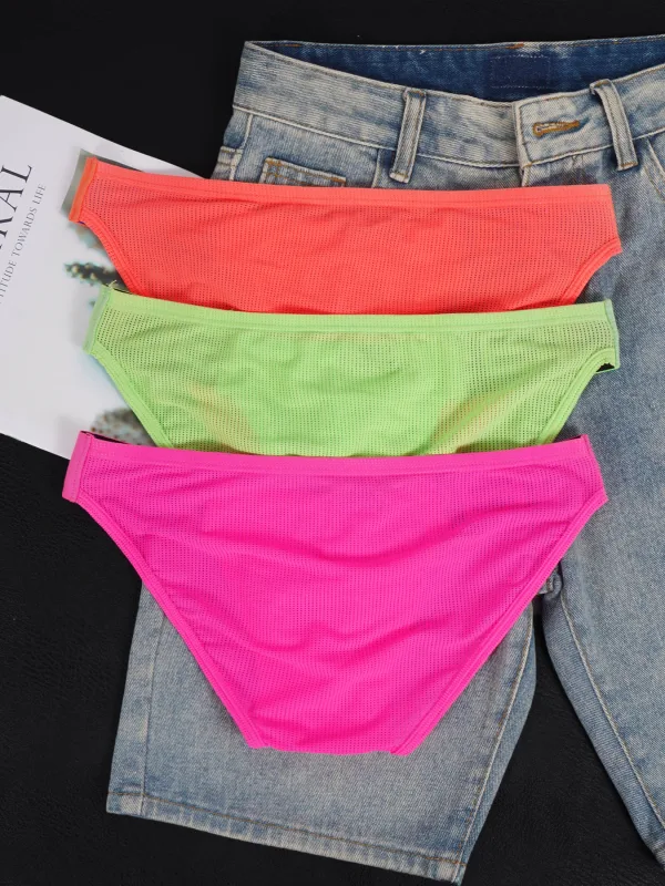Cuecas masculinas de mistura de nylon, cuecas respiráveis ​​com letras de chifre em relevo, cintura elástica larga, cor fluorescente, roupa íntima sexy
