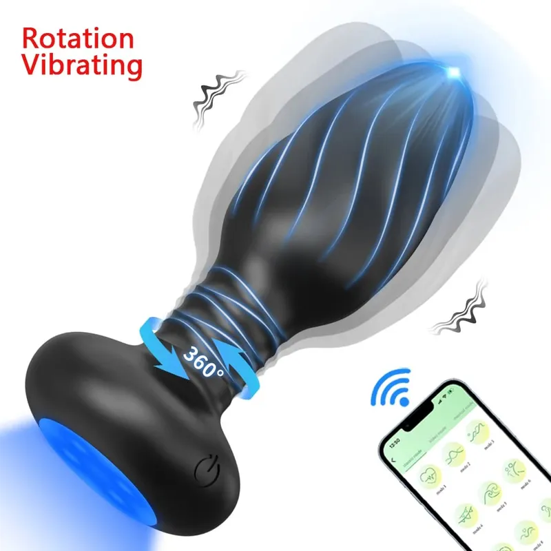 Plugue anal vibratório com rotação de led, controle por aplicativo, para mulheres, vibrador anal, plugue anal para homens gays, brinquedo sexual de interação para casais