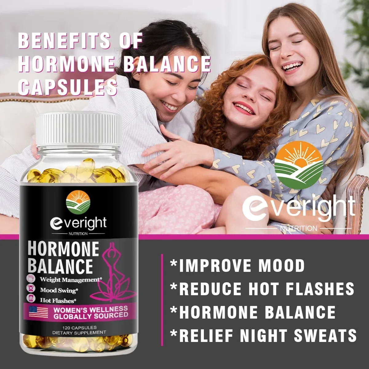 Suplemento de ervas completo para menopausa para mulheres - equilíbrio hormonal de alívio de menopausa multibenefícios para suores noturnos humor 120 cápsulas