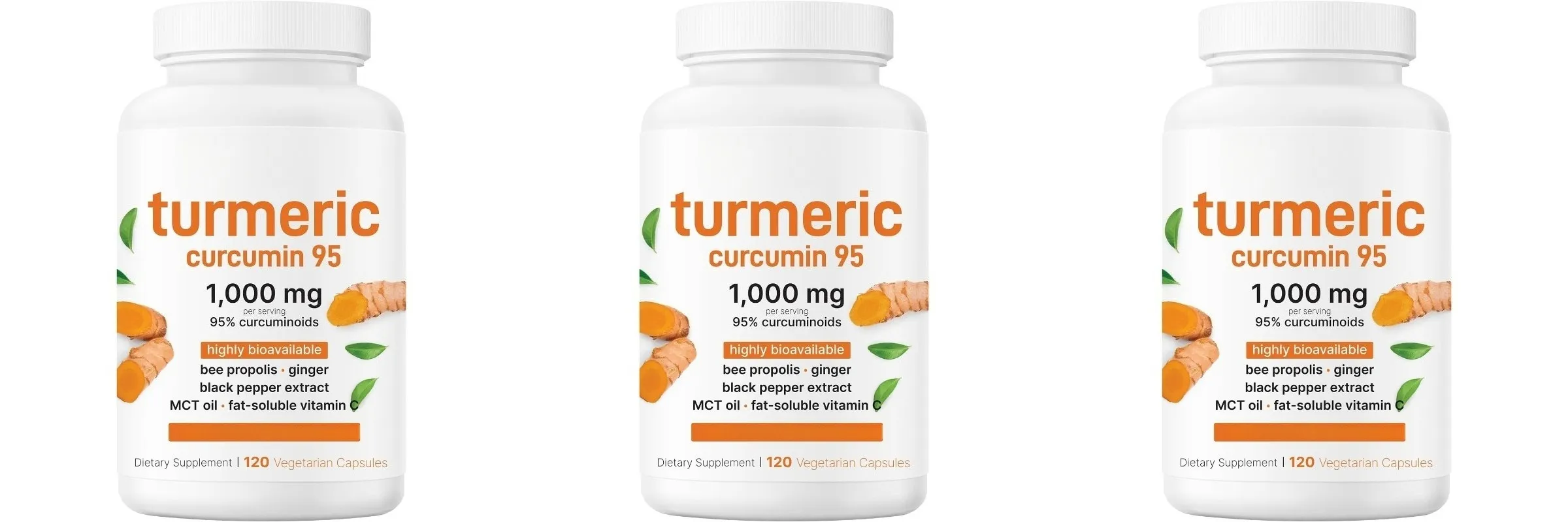 Suplemento de curcumina de cúrcuma 1 000 mg – 95% de curcuminóides com pimenta preta e gengibre – apoia a saúde das articulações e antioxidante 120 cápsulas — image 7