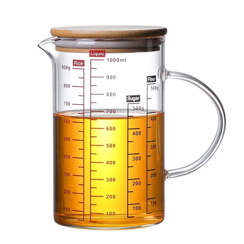 Tasses à mesurer en verre Borosilicate, tasse à échelle en verre transparent avec poignée, bec en forme de V, bécher à mesurer en verre de cuisine