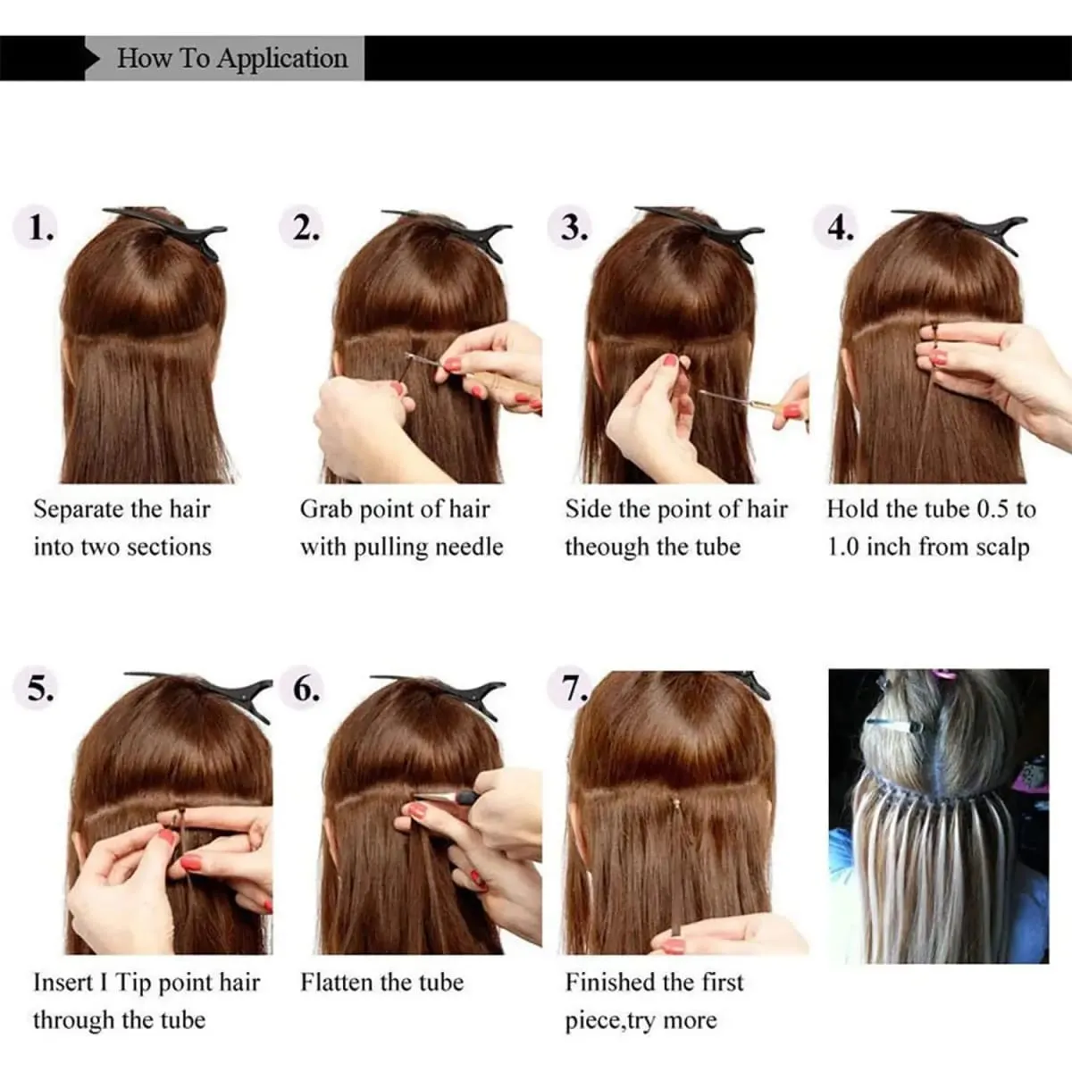 Kit de extensões de cabelo sintético arco-íris de 20 polegadas, 10 peças, extensões i-tip coloridas com micro contas, agulha de gancho para mulheres, crianças, cosplay