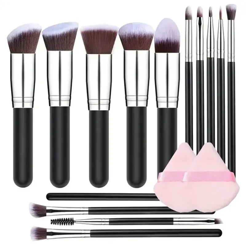 14 pçs pincéis de maquiagem conjunto profissional fundação sombra de olho corretivos mistura blush escova kabuki macio fofo feminino ferramenta beleza — image 11