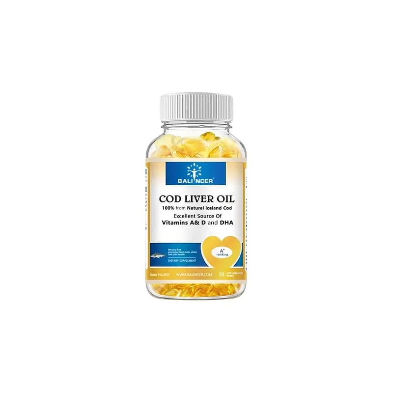 Cápsulas de óleo de fígado de bacalhau ricas em vitamina A D e DHA ajudam a manter a pele saudável, cérebro e ossos fortes e melhoram a memória