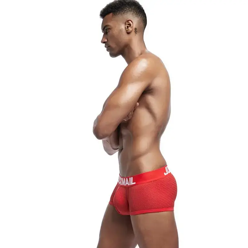 Jockmail Boxers Sexy Mens Panties Mesh Quick-drying Breathable Calzoncillos Solid Color Simple Boxers Hombre Semi-transparent