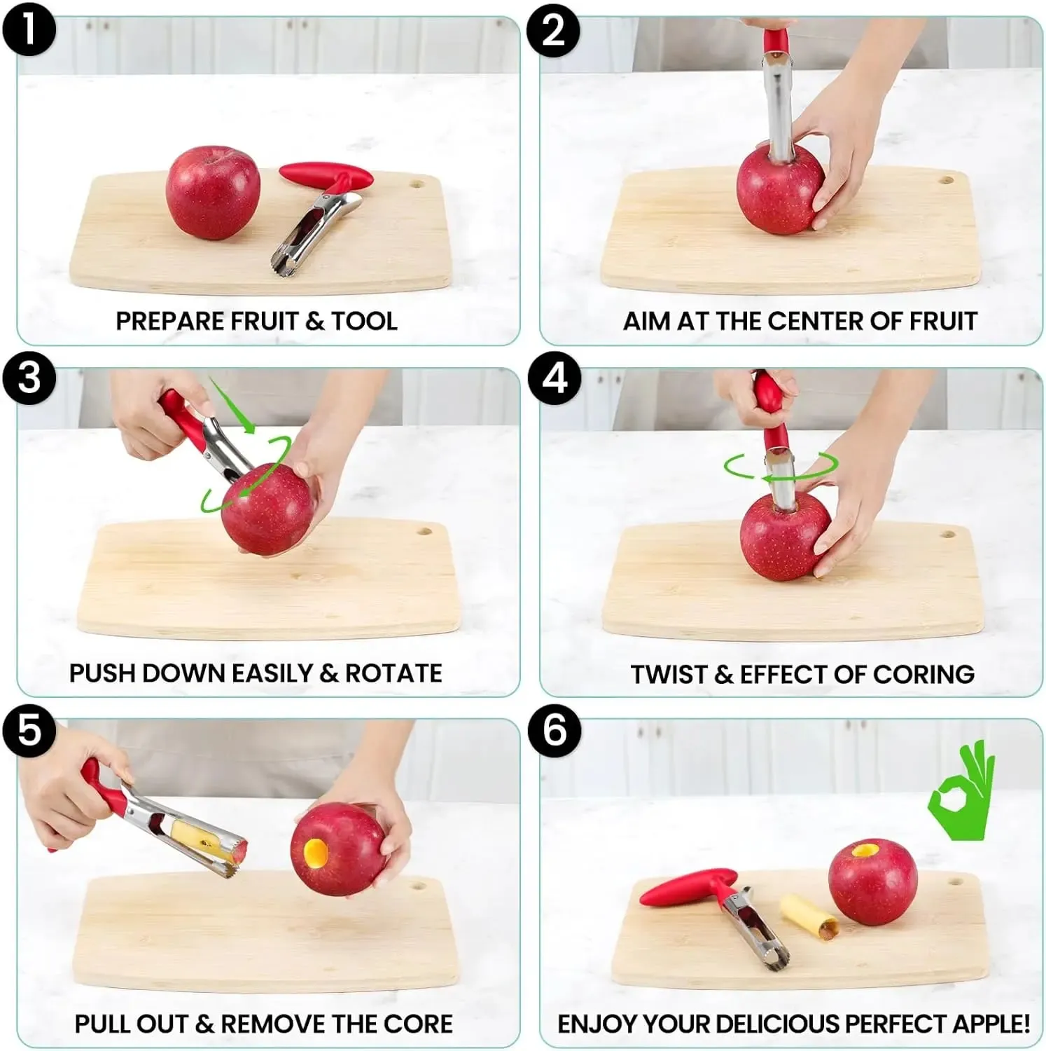 1PC Premium Stainless Steel Kitchen Apple Corer Tool Ultra Sharp Easy to Use & Clean Durable Fruit Corer Remover