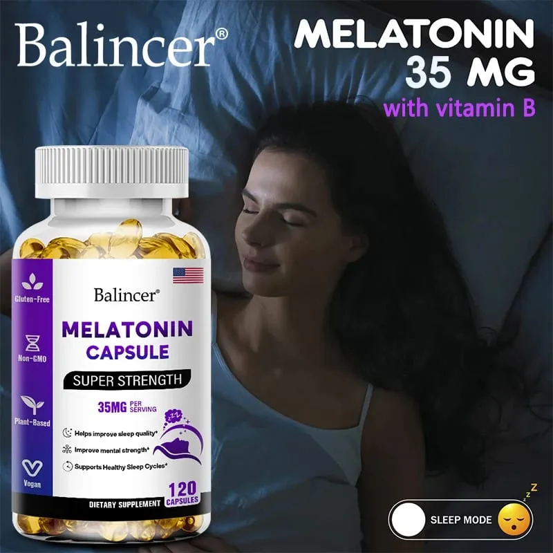 Contém 35 mg de melatonina em cápsulas - Melhora a insônia, promove a qualidade e o estado de alerta do sono, ajuda a dormir profundamente 120 cápsulas