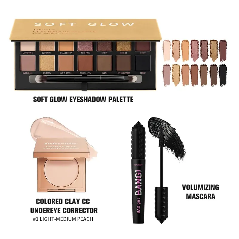 3pcs/set CC Full Coverage Undereye Color Corrector Glow Eyeshadow Palettes Volumizing Mascara Lasting Beauty Eyes Makeup Kit