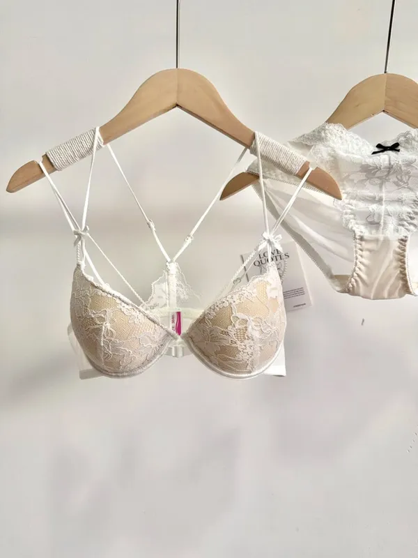 Mínimo romântico coquette laço frontal fecho conjunto de sutiã sem fio alças ultra finas beleza volta pequeno busto criar curvilíneo lookr moyisu