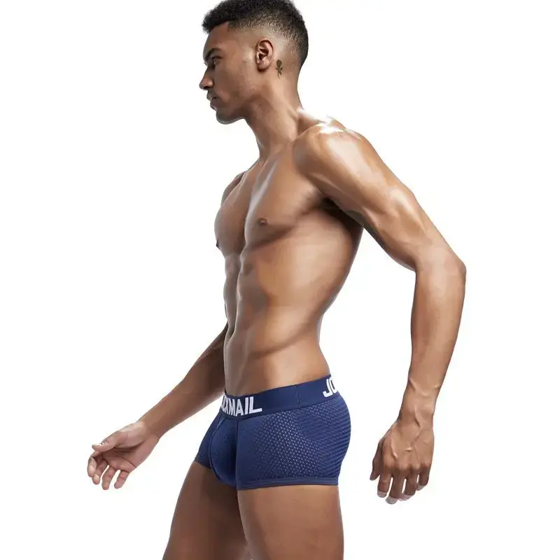 Jockmail Boxers Sexy Mens Panties Mesh Quick-drying Breathable Calzoncillos Solid Color Simple Boxers Hombre Semi-transparent