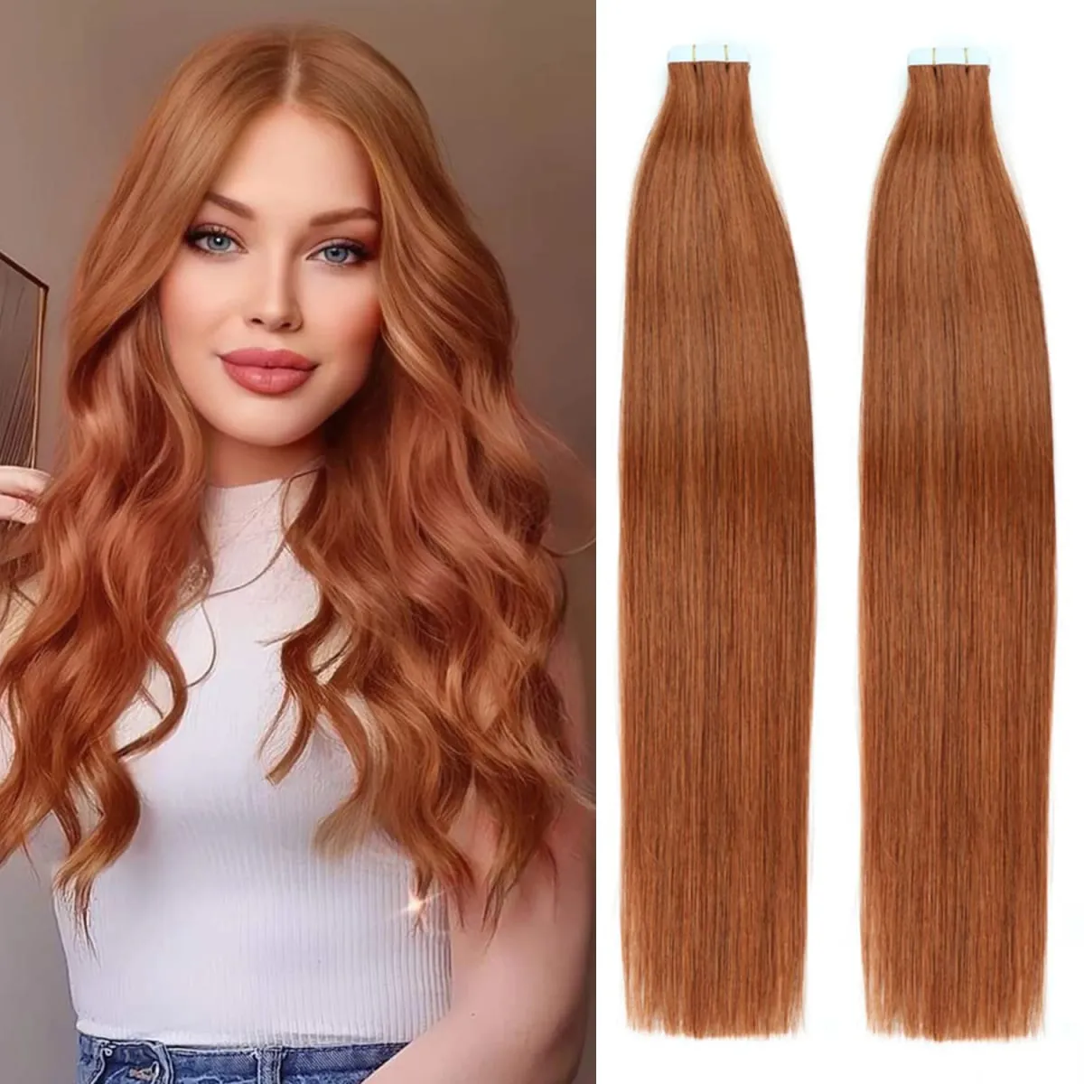 #30 Medium Auburn 40pc 100g Seamless Remy Tape in Human Hair Extensions Natural Straight PU Skin Weft Real Virgin Human Hair