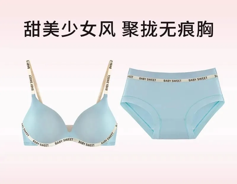 Conjunto de bralette sem costura para adolescentes, conforto sem fio, acolchoamento push up, levemente forrado, cor pura, calcinha, mulheres jovens, lingerie moyisu