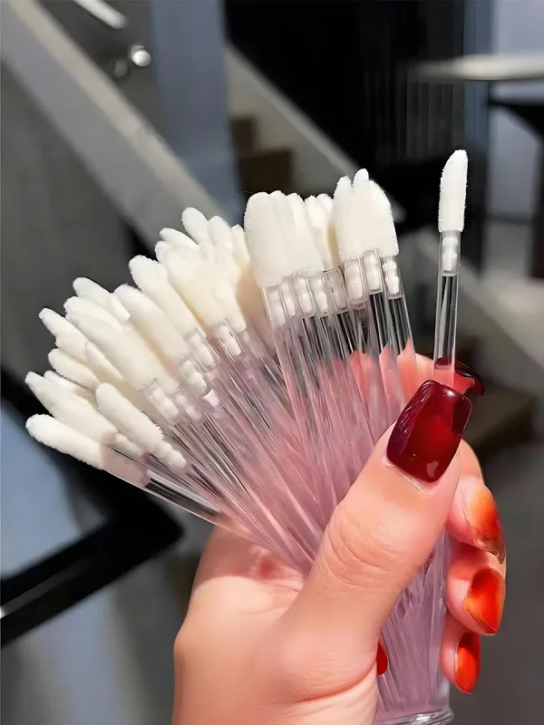 50/100 Pcs Disposable Lip Brushes Flocked Tip Makeup Brush Portable Hygienic Applicator for Lip Gloss Foundation Concealer Mask