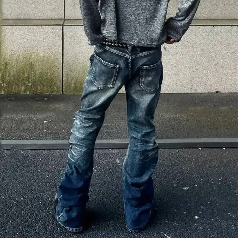 Calça jeans masculina estilo americano, botão de lavagem, design plissado, jeans solto, cor contrastante, casual, fundo masculino, vintage 4k5156 — image 6