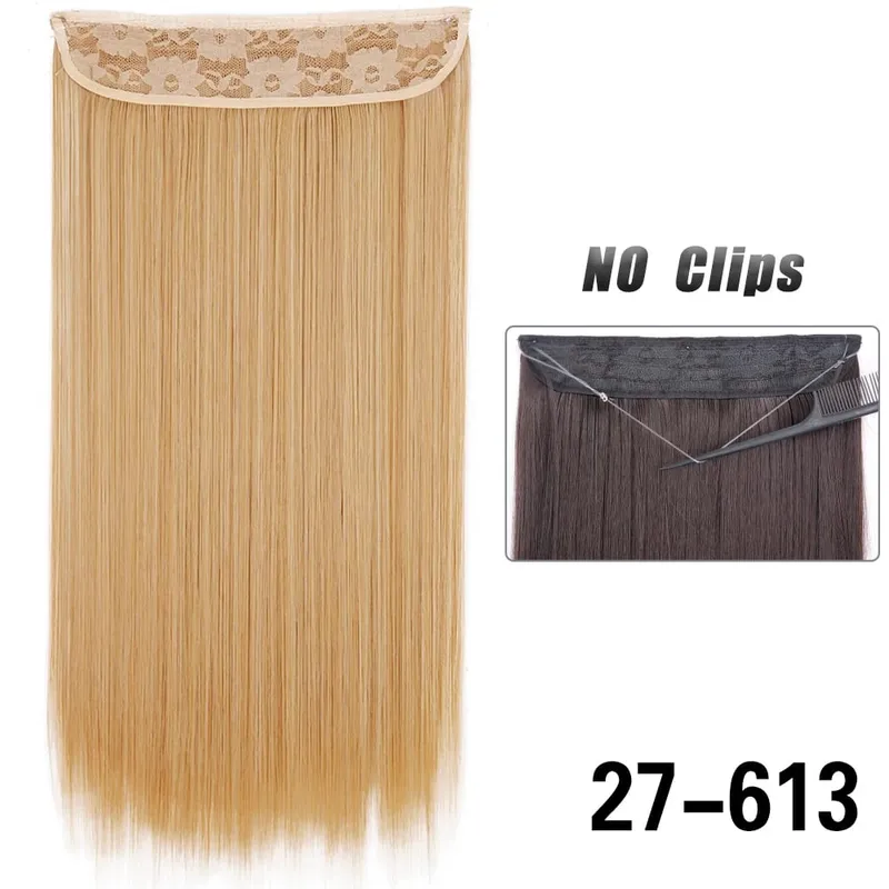 Sem clipes extensões de cabelo fio invisível longo em linha reta sintético falso pedaço de cabelo 80cm preto marrom loiro penteado