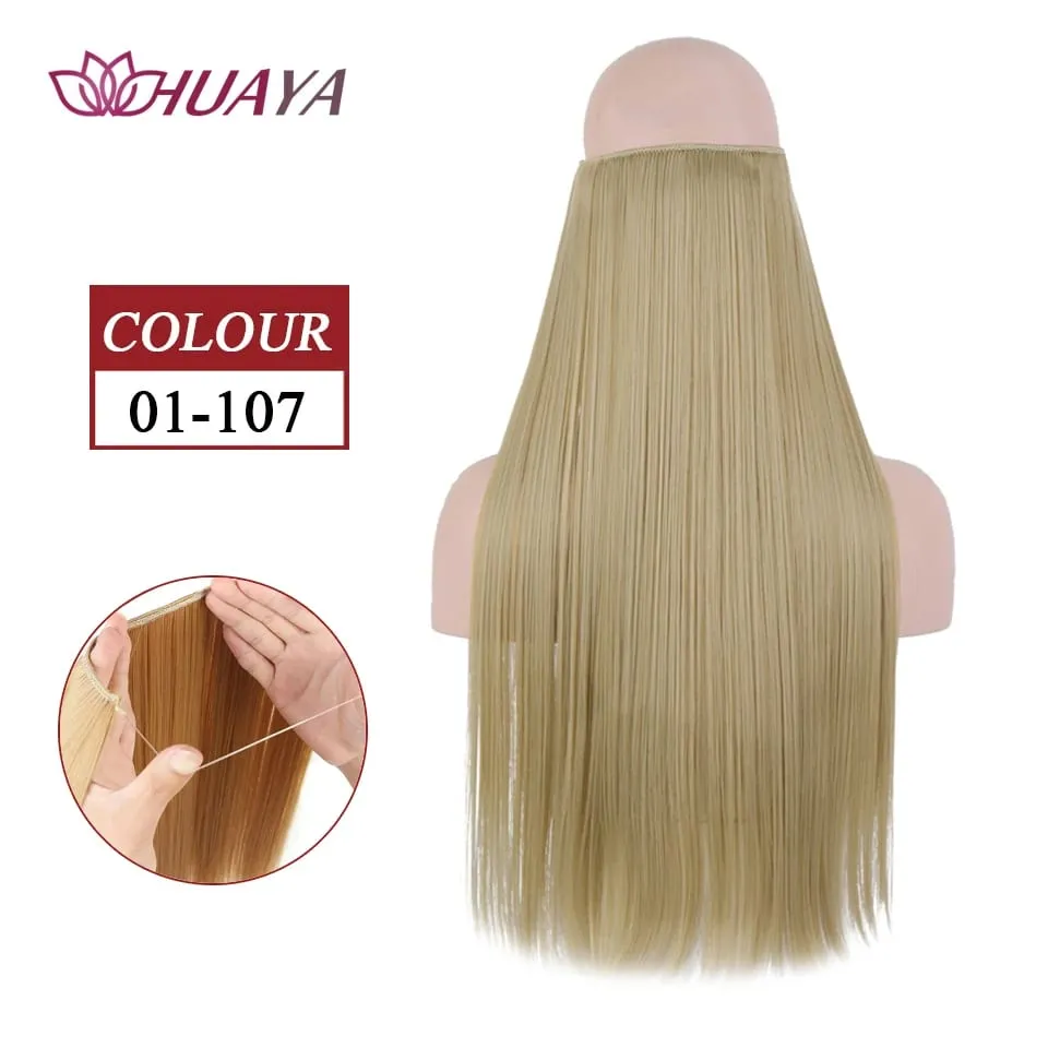 Synthetic Long Straight Invisible Wire No Clips In Hair Extensions Fake Hair Pieces Secret Fish Line Hairpieces For Women