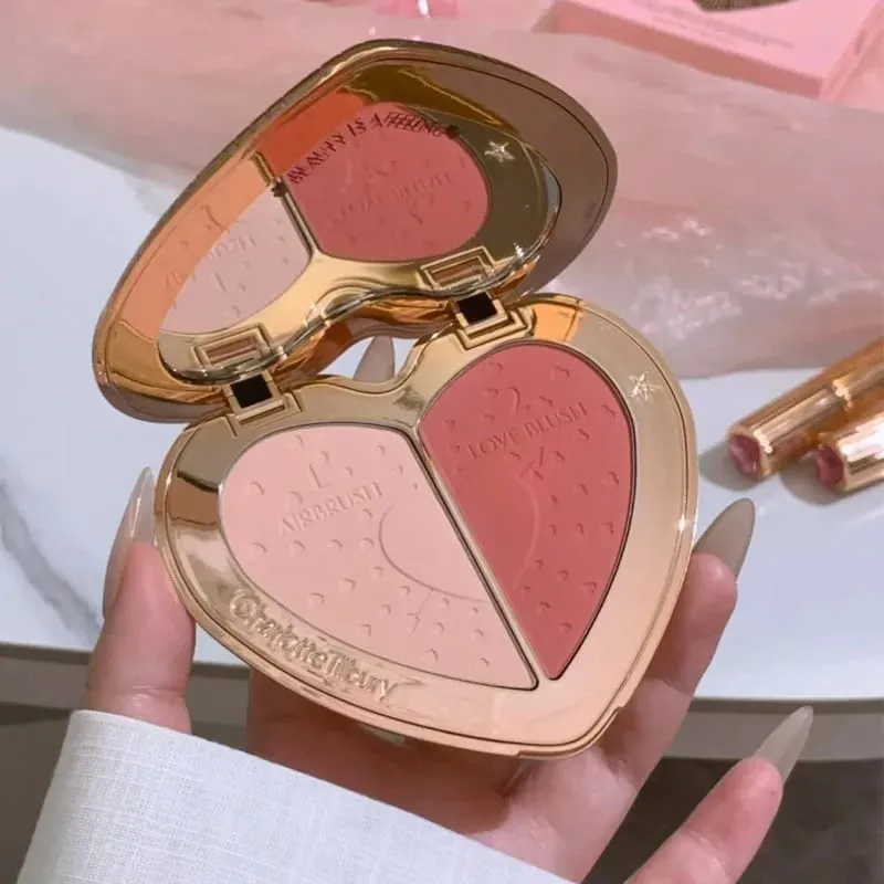 Charlotte micro leve pó almofada de ar pequena placa de ouro ajuste em pó 2 cores pó blush essência óleo tilbury cosméticos