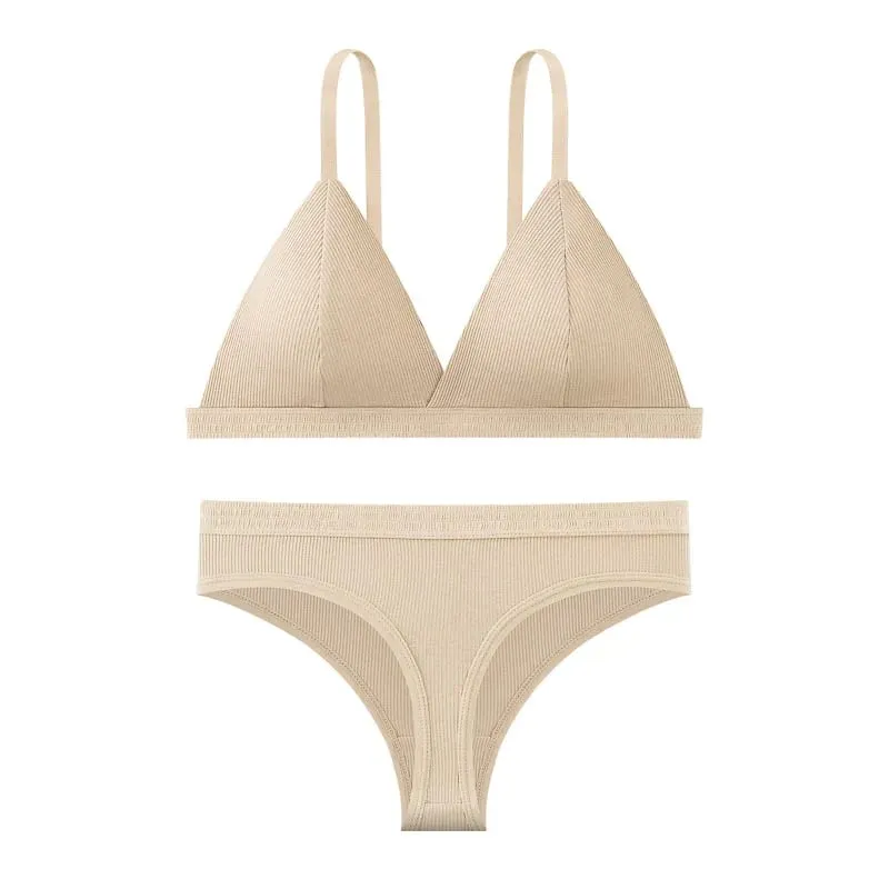 Conjunto de sutiã e calcinha sem costura cor sólida bralette fino sutiãs sem fio cintura baixa tanga lingerie sexy conjunto roupa interior feminina