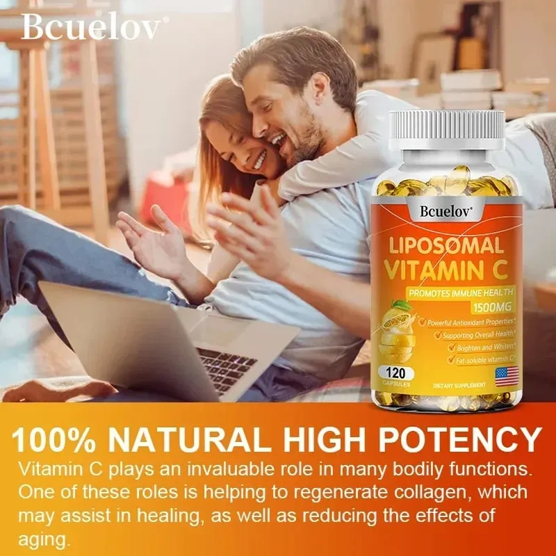 Cápsulas lipossomais de vitamina C, poderoso antioxidante, promove a produção de colágeno e apoia a saúde da pele 1500mg