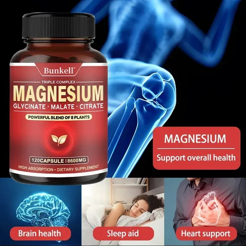 High Absorption Magnesium Glycinate Malate Citrate 100% Chelated Non-GMO Vegetarian Gluten Free 8 600 Mg 120 Capsules