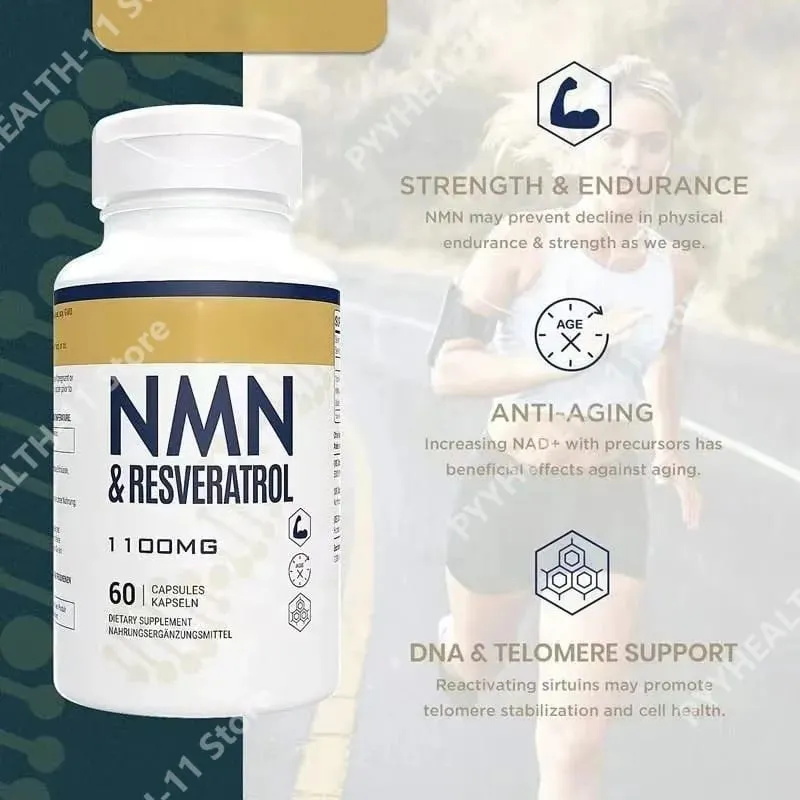 NMN & Resveratrol Cápsulas Suplemento Complexo Antioxidante com Extrato de Pimenta Preta 1100mg 60 Cápsulas — image 4