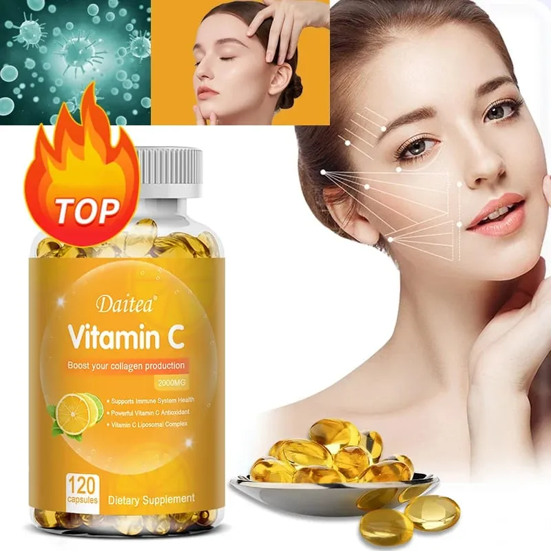 Vitamina C 2000 Mg Cápsulas Suplementos Nutricionais - Impulsionadores de Colágeno Imune e Antioxidantes Saúde da Pele Vitamina C