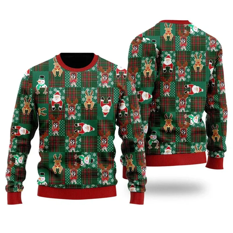 Novo 2026 suéter feio de natal masculino papai noel padrão pullovers feminino 2026 ano novo feliz natal tripulação pescoço camisolas