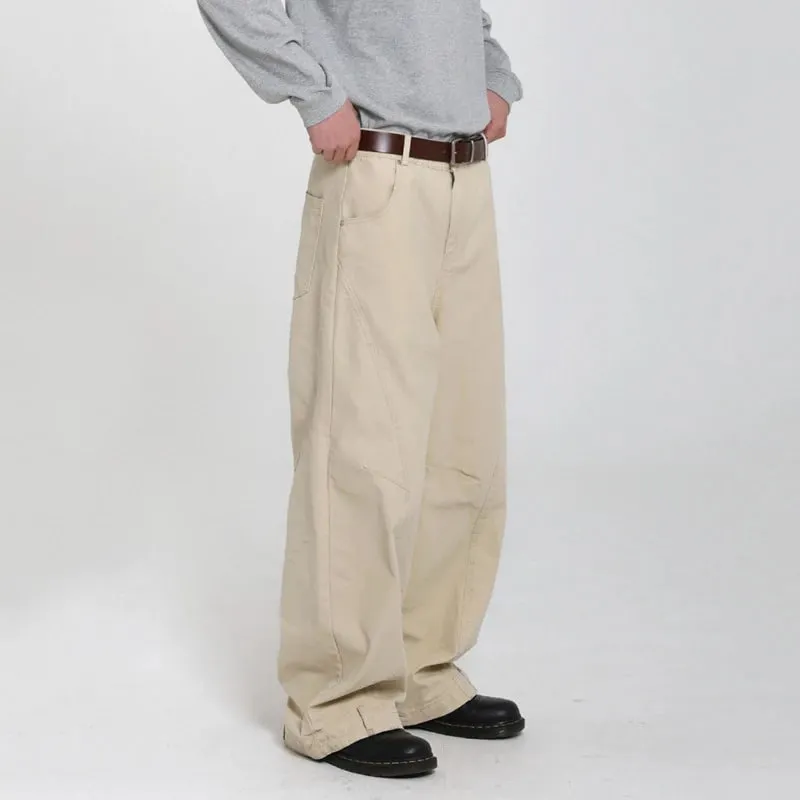 Calça jeans masculina estilo coreano, casual, cor sólida, lavada, simples, justa, perna larga, solta, novo 9w4253