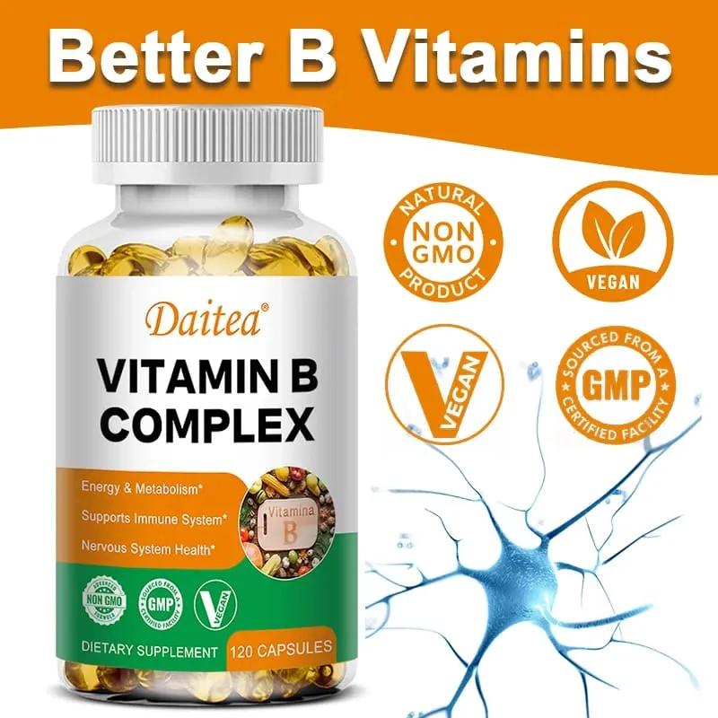 Daitea Composto VitaminB Cápsulas VB B1 B2 B3 B5 B6 B7 B9 B12 Melhor humor auxilia no sistema nervoso e suplemento de suporte energético