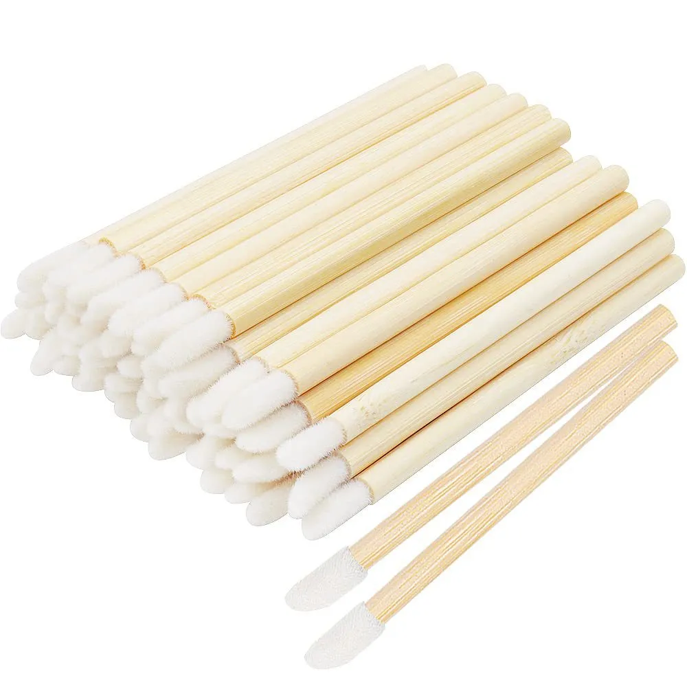 50/100 pçs escovas de bambu batom lidar com escovas de lábios acessórios de extensão labial glosswands aplicador ferramenta de maquiagem para cílios