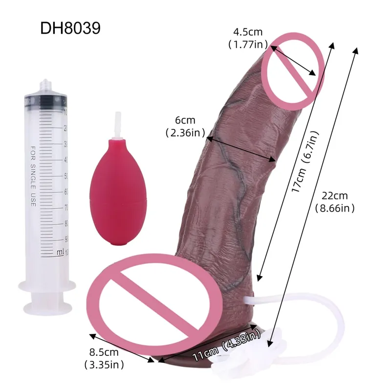 Silicone realista camadas duplas ejaculando pênis esguichando vibrador longo com otário brinquedos sexuais anal para homens mulheres masturbador